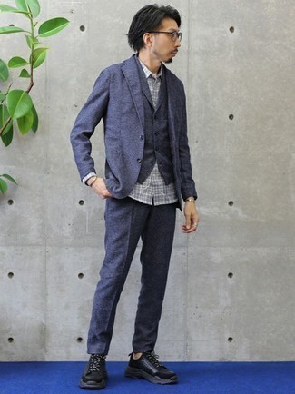 С чем носить темно-синий шерстяной костюм