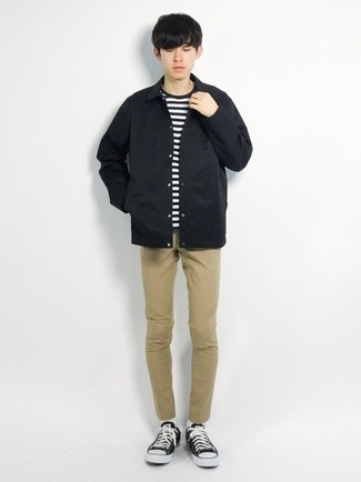 С чем носить нейлоновую куртку-рубашку мужчине