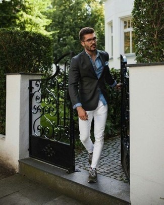 Какие пиджаки носить с оливковыми кроссовками мужчине