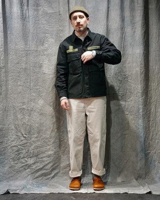 С чем носить оливковую шапку мужчине