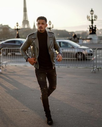 С чем носить оливковую косуху мужчине