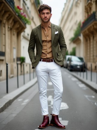 Какие повседневные ботинки носить с оливковым пиджаком мужчине