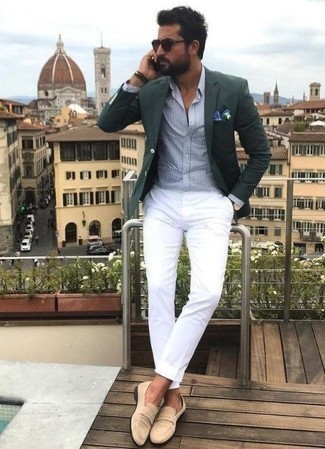 Как носить оливковый пиджак с белыми брюками чинос