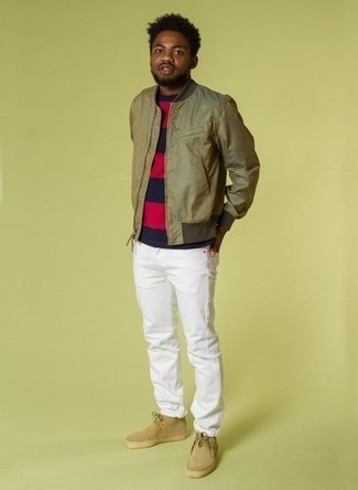 Какие ботинки дезерты носить с оливковым бомбером