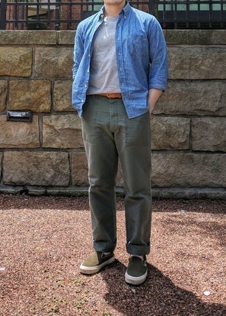 С чем носить оливковые слипоны из плотной ткани мужчине