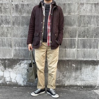 С чем носить оливковую большую сумку из плотной ткани мужчине