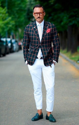 С чем носить оливковый пиджак в клетку мужчине