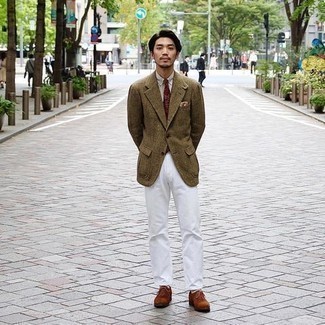 С чем носить оливковый пиджак в клетку мужчине