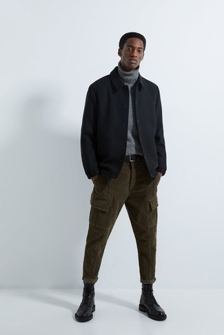 С чем носить оливковые вельветовые брюки карго