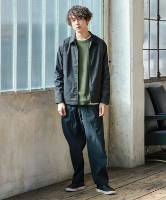 Какие куртки харрингтон носить с оливковым свитером с круглым вырезом