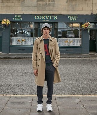 Какие плащи носить с оливковым свитером с круглым вырезом мужчине