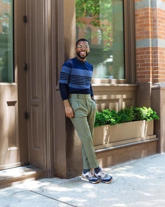 С чем носить оливковые классические брюки мужчине