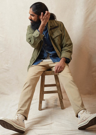 С чем носить оливковую полевую куртку