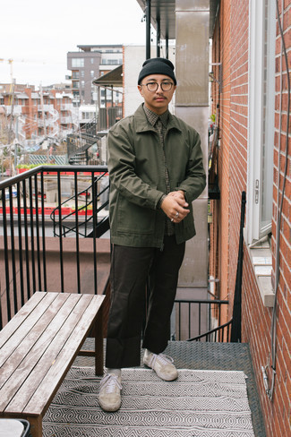 С чем носить оливковую куртку харрингтон