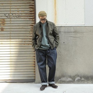 С чем носить оливковую куртку харрингтон