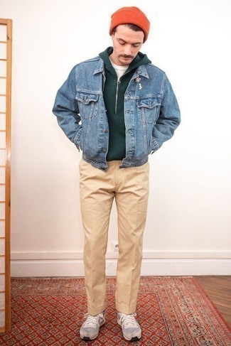 Какие джинсовые куртки носить с оливковым худи мужчине