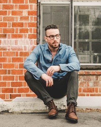 Какие рубашки с длинным рукавом носить с оливковыми джинсами мужчине