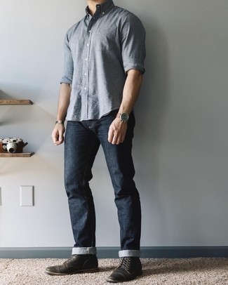 С чем носить оливковые кожаные ботинки мужчине