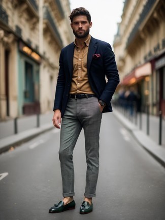 С чем носить оливковые кожаные лоферы мужчине