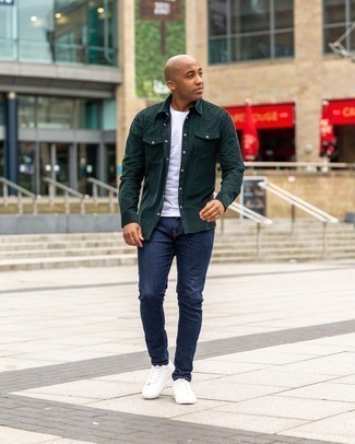 С чем носить оливковую рубашку с длинным рукавом мужчине