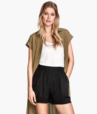 С чем носить оливковый открытый кардиган женщине