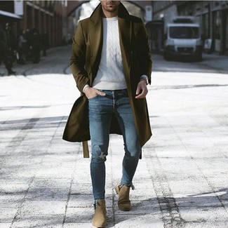 С чем носить оливковое длинное пальто
