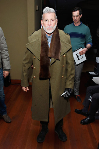 С чем носить оливковое длинное пальто