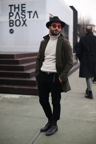 С чем носить оливковое длинное пальто