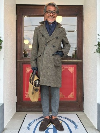 С чем носить оливковое длинное пальто