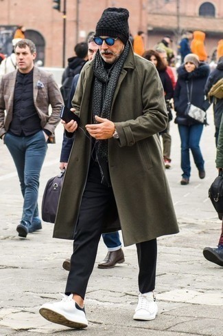 С чем носить оливковое длинное пальто