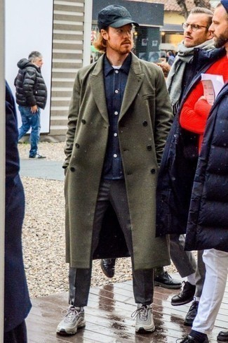 С чем носить оливковое длинное пальто