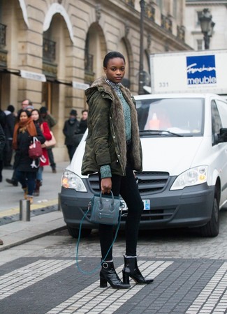 Какие ботильоны носить с оливковой паркой