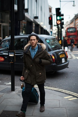 С чем носить оливковую парку мужчине