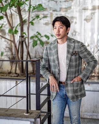 С чем носить оливковый пиджак в шотландскую клетку мужчине