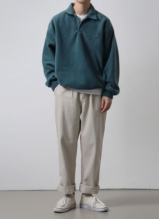 С чем носить оливковый свитер с воротником поло мужчине