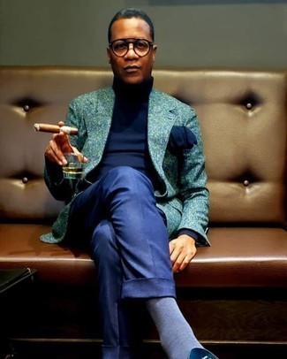 С чем носить оливковый пиджак с принтом мужчине