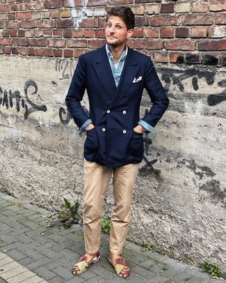 С чем носить оливковые лоферы из плотной ткани с принтом мужчине