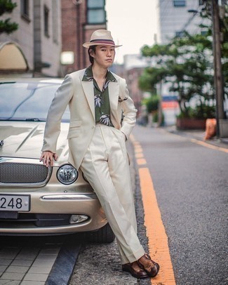 С чем носить оливковую рубашку с принтом мужчине