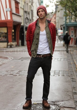 С чем носить оливковый кардиган с отложным воротником мужчине