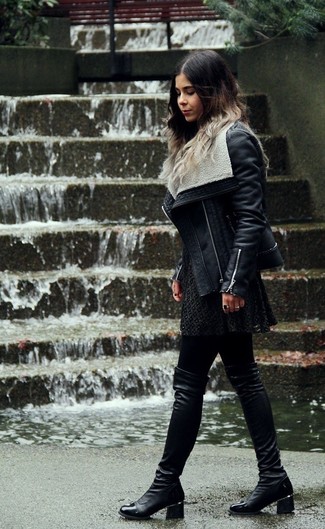 С чем носить оливковую короткую дубленку женщине