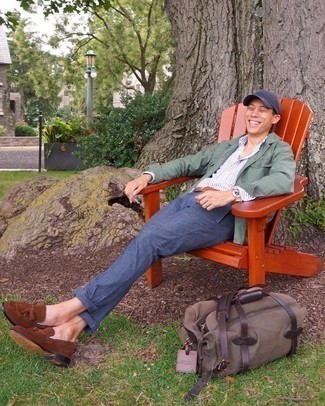 Какие лоферы носить с оливковой курткой-рубашкой мужчине