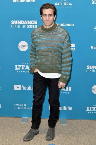 С чем носить оливковые замшевые туфли дерби