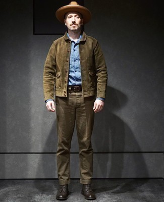 С чем носить оливковую замшевую куртку мужчине