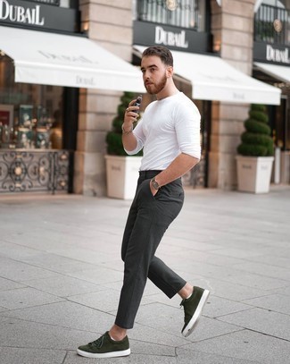 С чем носить оливковые замшевые низкие кеды мужчине