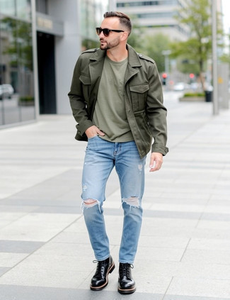 С чем носить оливковую футболку мужчине