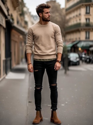 Какие ботинки челси носить с оливковой майкой мужчине