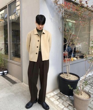 Какие ботинки челси носить с оливковой водолазкой мужчине