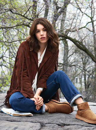 Как носить открытый жакет с джинсами женщине