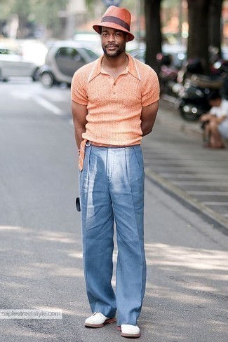 Какие туфли дерби носить с оранжевой футболкой-поло