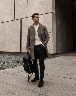 Как носить длинное пальто с вязаным свитером